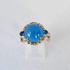 Gems En Vogue Blue Chalcedony & Topaz Ring 18K Palladium Sterling Silver Sz 11